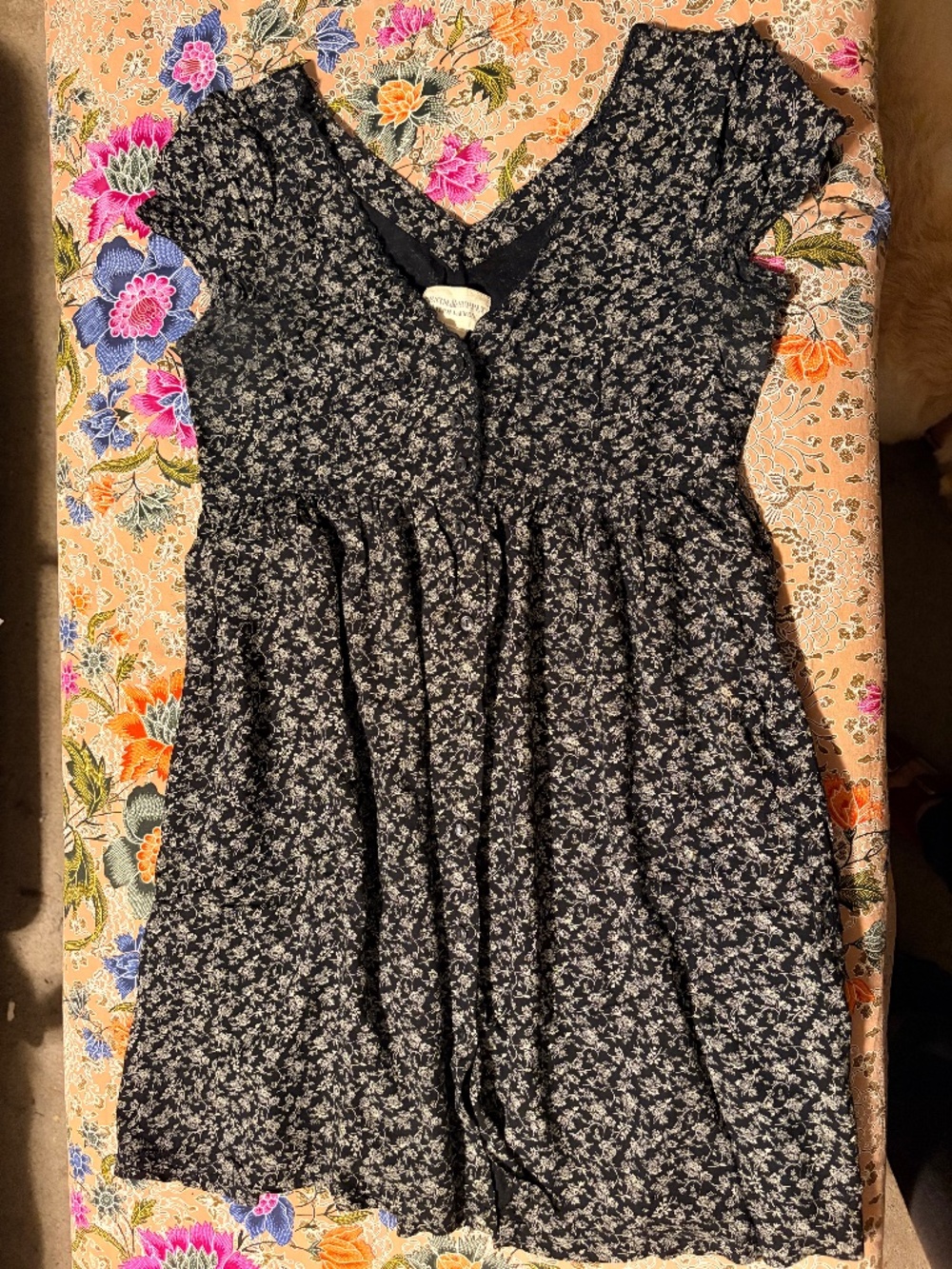 Ralph Lauren denim & supply black babydoll dress with tan/cream Ditsy print XS
